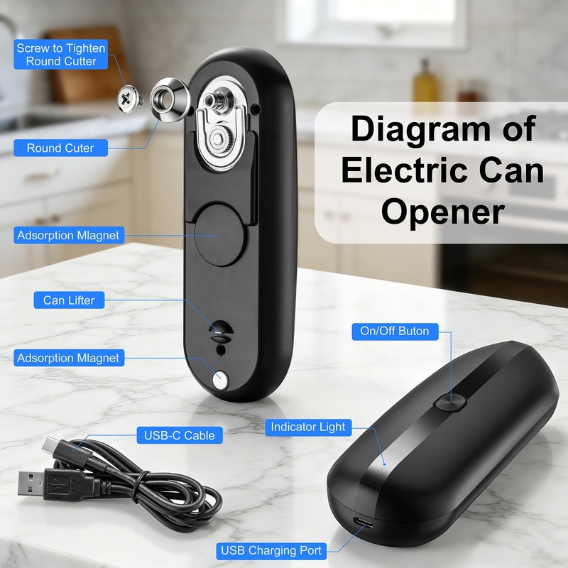 Electric Can Opener, Automatic Hands-Free Can Opener with Smooth Edge,
