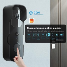 CQH CQH Tuya Doorbell Camera Wireless No Subscription with 128G SD Card, Video Doorbell with Chime, 120 Wide View, 2.4?GHz Wi?Fi Only, Night Vision, Smart Human Detection, 2?Way Audio, Built-in Alarm