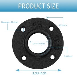 1-1/4" Black Floor Flange, Home TZH 4 Pack Malleable iron Pipe Flange for Industrial vintage style, Flanges with Threaded Hole for DIY Project/Furniture/Shelving Decoration (4, 1-1/4 Inch)