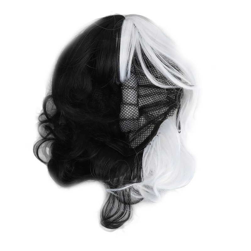 Black White Wig with Bangs Adjustable Breathable Net Synthetic Short