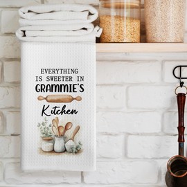 CUANFDDSF Grammie Gifts Kitchen Towels, Grandma Grandmother Gifts from Grandson Granddaughter Grandkids,Everything is Sweeter in Grammie's Kitchen Decoration Tea Towel Hand Towels 16x24 Inch