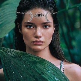 Blindery Black Head Chain Rhinestone Forehead chain Hollow Hair Chain Crescent Headpiece Moon Head Chain Festival Costume Hair Accessories for Women (Black-3, normal)