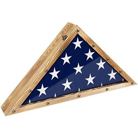 J JACKCUBE DESIGN Rustic Wood Military Flag Display Case for American Veterans Memorial, Burial, Funeral Flag Frame Triangle Shadow Box (Fits 5' x 9.5' Folded Flag)- MK900A