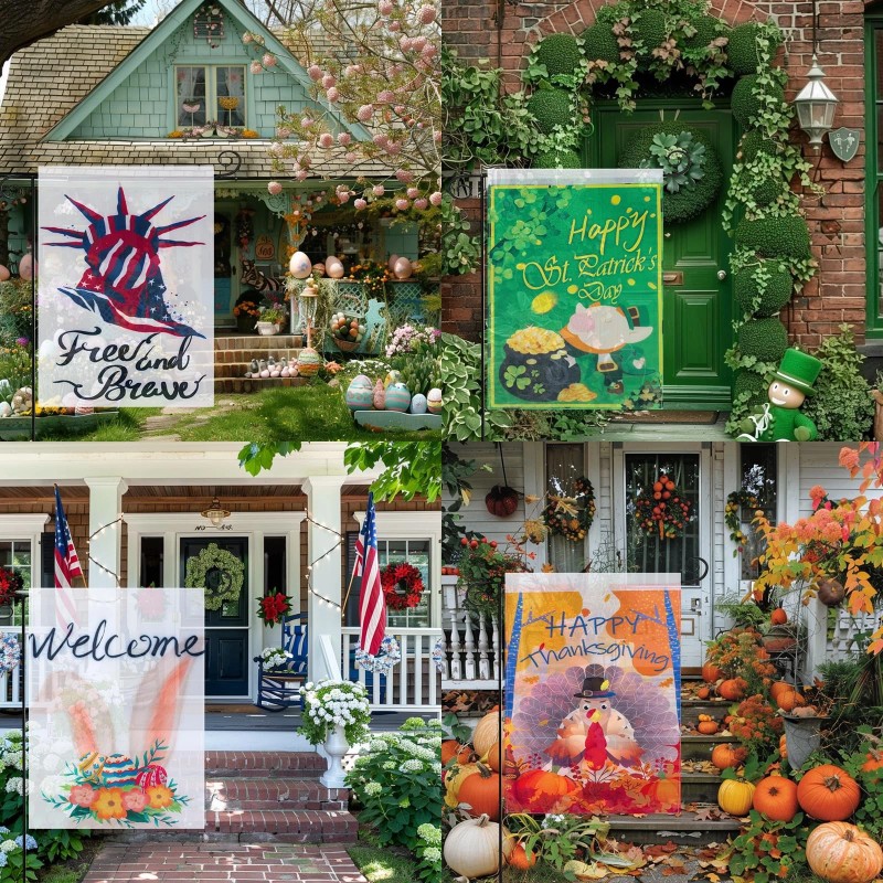 Foxany 12 Pack Seasonal Garden Flags One-Sided 12 x 18