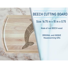 Dolphin with Mandala Patterns in Mid-Jump Design Cutting Board, Oceanic Theme, Perfect for Marine Life Lovers, Durable White Beech