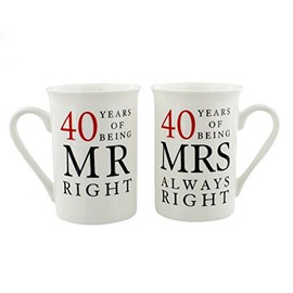 Pair Of Boxed 40 Years Of Being Mr Right & Mrs Always Right Mugs WG67740