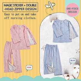 Siomlana Childrens Bedridden Patient Clothes,Disability Clothing with Full Opening on Both Sides,Kids Care Suit,Post Fracture Nursing Aid,Patients Gowns Suitable for Boys and Girls(Blue,150)