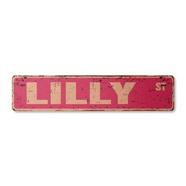 Lilly Vintage Plastic Street Sign Childrens Name Room Sign | Indoor/Outdoor | 18" Wide