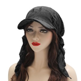 ZLYC Chemo Headwear for Women Brim Visor Head Scarf Pre Tied Headwraps Lightweight Skull Cap, Ripped Dark Gray, One Size