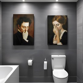 MUWAK Funny Bathroom Wall Art Set of 2 - Black Humour Unpleasant Smell Cover Nose Pictures Prints, Bathroom Paintings for Wall Decor Room Decor, Restroom, Bathroom Decor - Framed 16x24 in