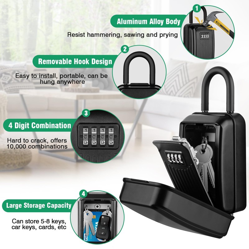 TEUEN Key Lock Box for Outside & Door Handle, Sturdy