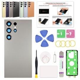GREEN FUSION Compatible with Galaxy S24 Ultra Back Cover Replacement, S24 Ultra 5G SM-S928 Back Glass Door with Pre-Installed Camera Lens, Repair Tools & Instruction, Titanium Gray