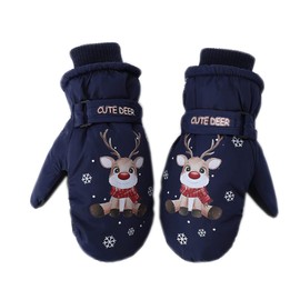 Kids Cute Reindeer Ski Gloves Mittens Super Warm Cartoon Non-slip Snowboarding Skiing Gloves Thick Plush Padded Lovely Winter Gloves for Boys Girls Age 5-10 Years Old, Royal Blue