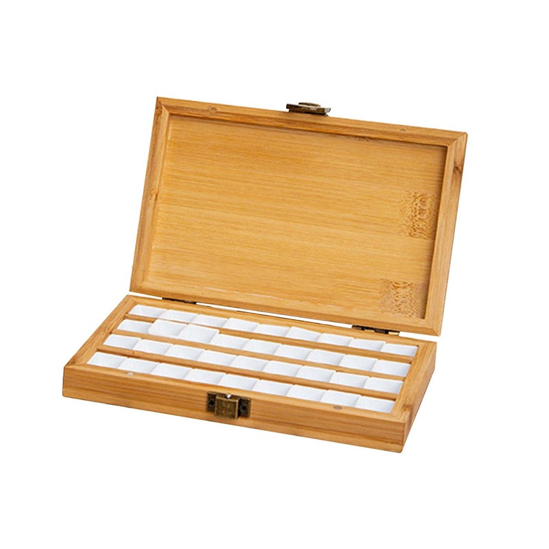 Harilla Portable Empty Bamboo, Durable Palette, Wooden Gouache with Lid,