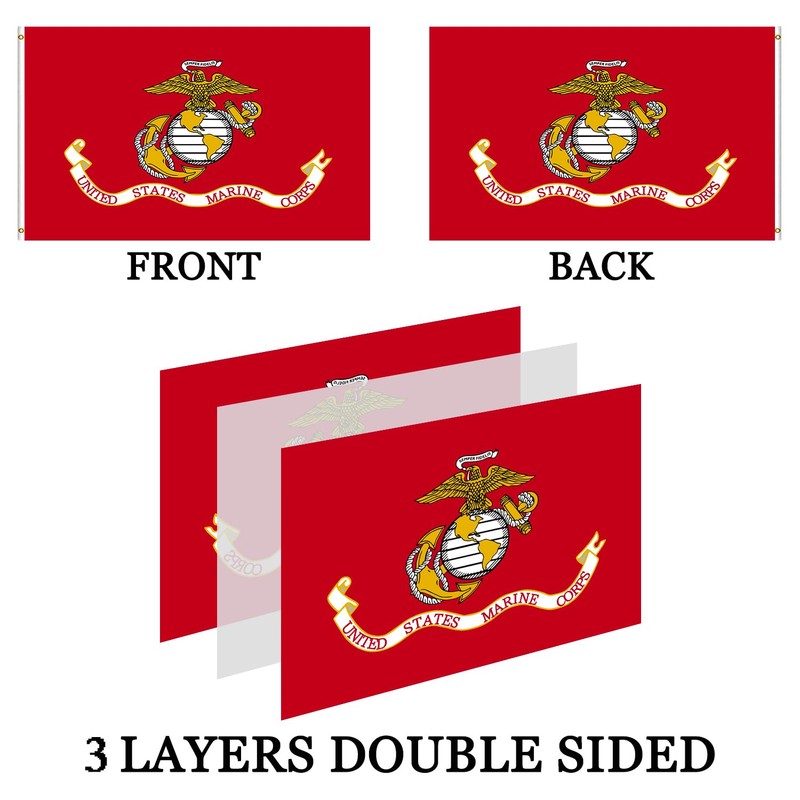 US Marine Corps USMC Flag Outdoor 3x5 Double Sided- 3Ply
