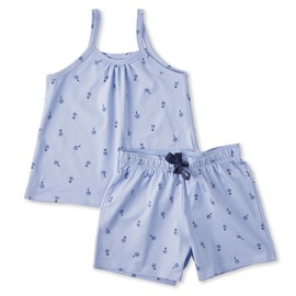 Little Label - Children's Pyjamas Girls - Shortama - Summer Pyjamas Girls Short Sizes 98 to 176 - Organic Cotton GOTS, Blue floral design