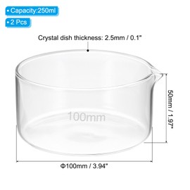 PATIKIL 250ml Crystallizing Dish, 2 Pcs Borosilicate Glass Crystallizing Dished with Spout Flat Bottom Lab Dish Evaporation Dishes Transparent for Laboratory Kitchen Science Classroom