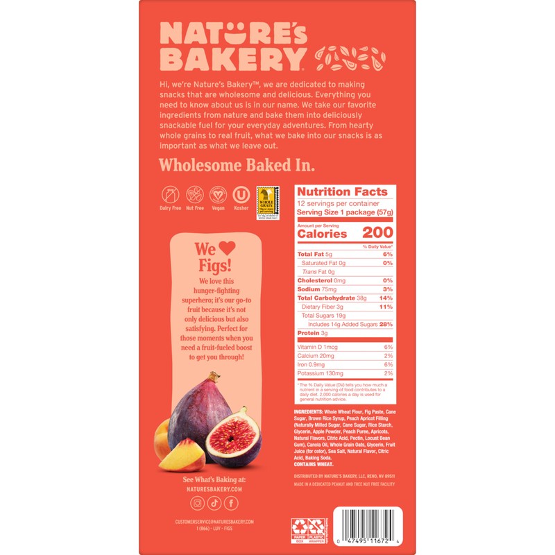 Nature’s Bakery Whole Wheat Fig Bars, Peach Apricot, Real Fruit,