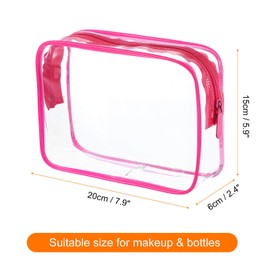 HARFINGTON Clear Toiletry Bag Quart Size TSA Approved PVC Makeup Cosmetic Bag for Women Travel Transparent Organizer Airport Airline Compliant, Red
