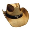 Western Ranch Straw Cowboy Hat Beige Brown Flamed with Leather