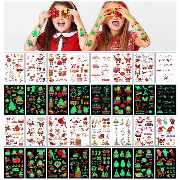 Awinmay luminous Christmas Temporary Tattoos for Kids - 240 Pieces