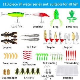 AOFUXTI Fishing Tool Kit - Fishing Pliers Kit, 112Pcs Fishing Gear and Equipment, with Fish Hook Remover, Fishing Scale, Fishing Scissors, Fish Lip Gripper, Fishing Lures, for Man and Women, Blue
