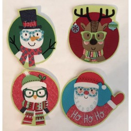ironOns.us Christmas Characters with Glasses - Iron On Fabric Appliques - Craft Shows
