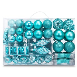 Luxtea 72ct Christmas Balls Ornament Set Shatterproof Assorted Hanging Decorations in a Hand-held Gift Package for Xmas Tree Decor (Turquoise, 72ct)