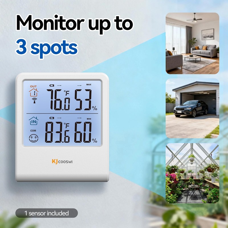 Indoor Outdoor Thermometer Hygrometer, Wireless Digital Temperature & Humidity Monitor