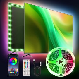 Led Strip Lights for TV, USB Powered 6.56 ft RGB TV Backlight for 32-40 inch TVs, Music Sync Color Changing with Bluetooth App and 44keys IR Remote Control, Led Lights for Bedroom Gaming Room Decor
