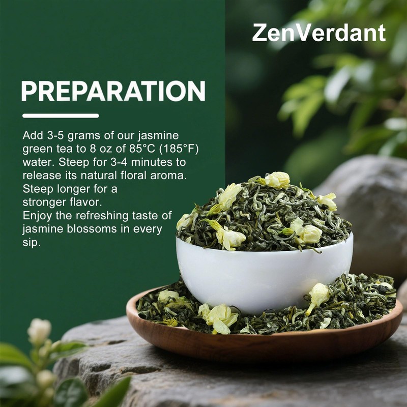 ZenVerdant Premium Jasmine Green Tea Loose Leaf, 12oz | 7x