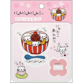 San-X San-X Characters Acrylic Stand Nyan Nyan Nyanko FR77804 H3.3 x W3.3 x D0.1 inches (85 x 85 x 3 mm)