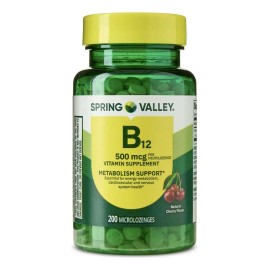 Vitamina B12 Sublingal 500mcg 200 Tabs Mini Energía Spring Sabor Cereza