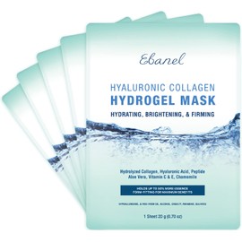 Ebanel 5 Pack Hydrogel Collagen Face Mask with Hyaluronic Acid, Vitamin C, Peptide, Aloe, Instant Brightening Hydrating Face Masks Skincare Korean Sheet Mask, Skin Firming, Lifting Anti Aging Masks