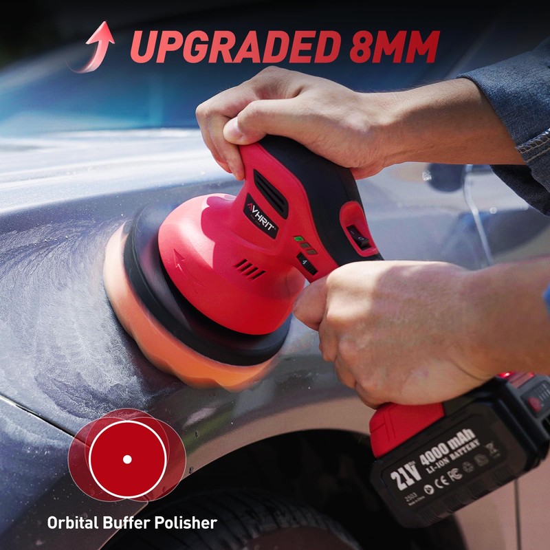 Avhrit 6 Inch Cordless Car Buffer Polisher: 2x4000mAh Batteries Car