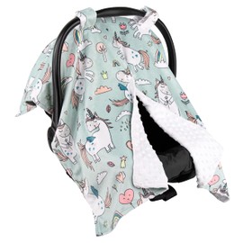 Top Tots Deluxe Minky Baby Car Seat Cover - Floating Unicorn, 40 x 29 Inch White