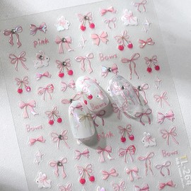 LISMYAKEY Nail Stickers, New 3D Nail Stickers, Nail Design, Nail Art, Stickers, Nail Decor Parts, Accessories, Set of 2 (Bowknot)