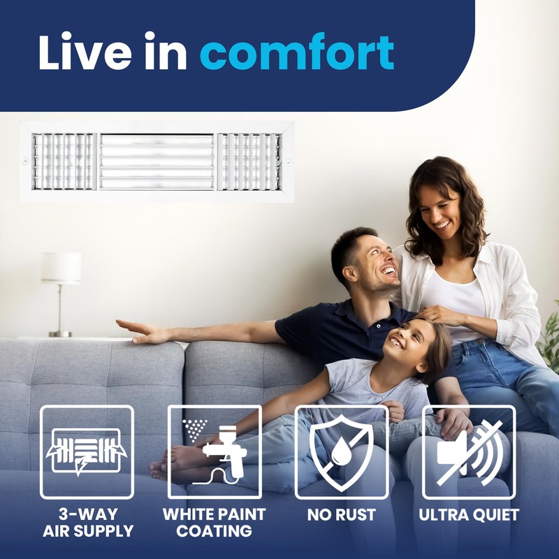 24x6 Inch (Duct Opening) Aluminum 3-Way Air Flow Vent –