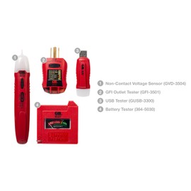 Gardner Bender Household Electrical Tester Kit; Battery, GFCI, Non-Contact Voltage, and USB Testers