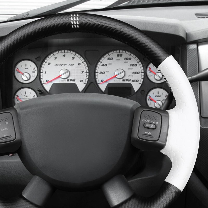 MEWANT Hand Stitched White Leather Steering Wheel Wrap Cover for