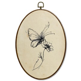 JQF Vintage Butterfly Oval Wall Decor, Farmhouse Rustic Butterfly Floral Oval Canvas Wall Art, Retro Cottagecore Insert Floral Framed Prints Hanging Decor for Home Bedroom Living Room, 8.5x11.5 Inch