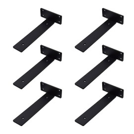 MTBEL Modern Wall Mount 8 inch Shelf Bracket Powder Coated 90 Degree Black L Brackets 1/5" Thick Heavy Duty Metal Hidden Floating Shelf Support (8" L 6Pcs)