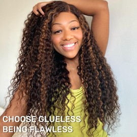 JonLiarge Glueless Wigs Human Hair Pre Plucked Pre Cut 1B/30 Highlight Wig Human Hair Deep Wave Wig Human Hair Curly 5x5 HD Lace Wigs Human Hair Glueless Wear and Go 180% Density for Women 22 inch