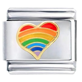 Rainbow Teardrop Heart Italian Charm link 9mm - Fits Bracelets Charms