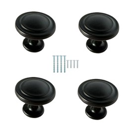 Eledabra Matte Black Round Zinc Cabinet Knobs for Kitchen Bathroom Closet Dresser Cabinets 4 pcs