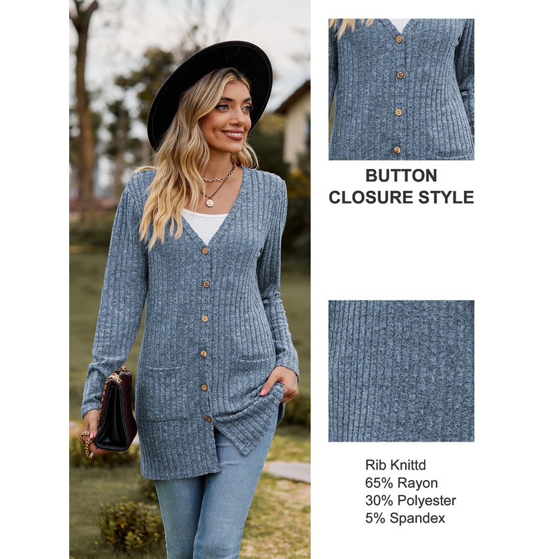 Famulily Women's Long Sleeve Open Front Cardigans, Button Down V