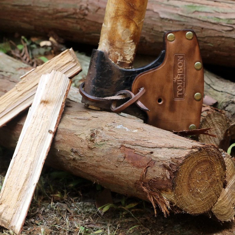 TOURBON Leaher Axe Head Sheath Protect Cover with Leather Adjustable