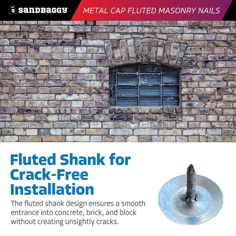 Sandbaggy 1" Metal Cap Fluted Masonry Nails - Galvanized (appx.