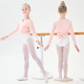 tanzdunsje Ballet Wrap Jacket Girls Children Cotton Dance Ballet Jacket Long Sleeve for Women, pink, 130