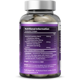 Liposomal Glutathione, 2000mg Complex with Vitamin-C and Collagen Peptides, Liposomal Vitamin C, Glutathione Supplement, Superior Bioavailability 10X Absorption - 60 Softgels